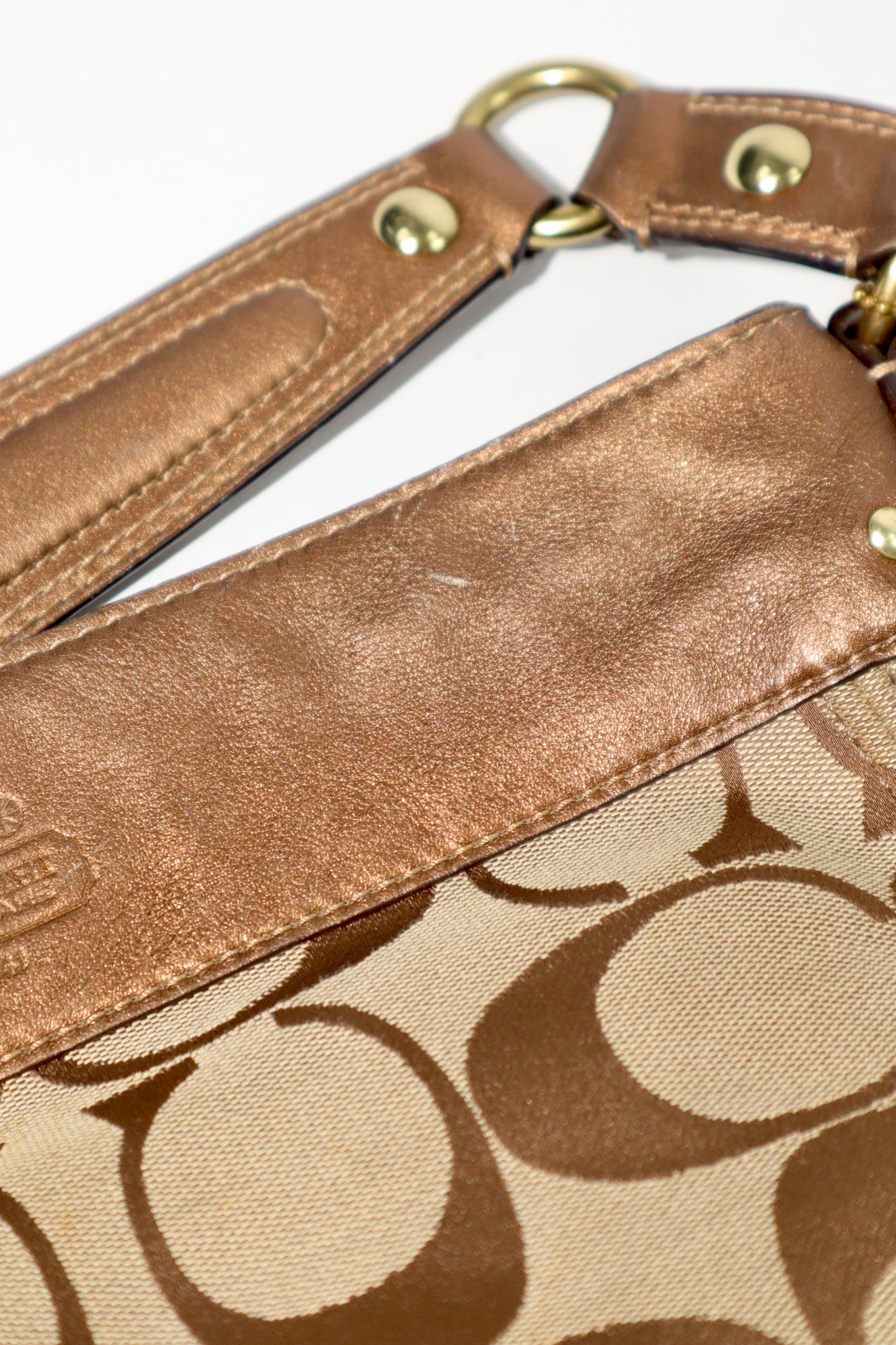 Vintage Coach Zoe Shoulder Bag in Signature Canvas with Bronze Leather Trim
