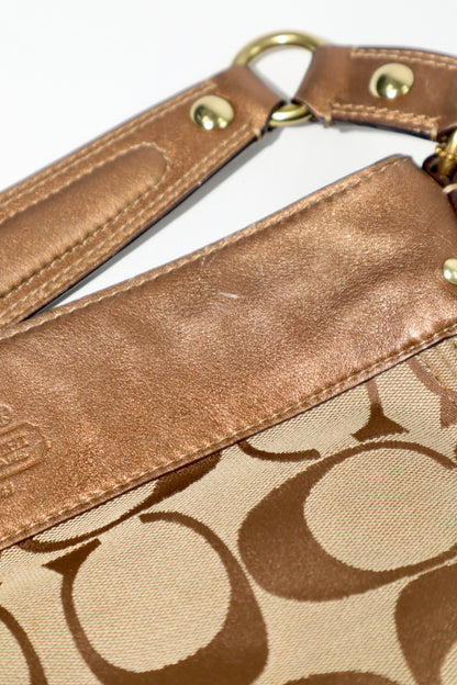 Vintage Coach Zoe Shoulder Bag in Signature Canvas with Bronze Leather Trim