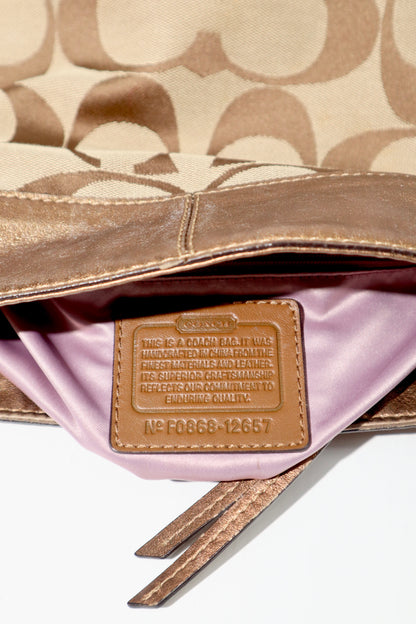 Vintage Coach Zoe Shoulder Bag in Signature Canvas with Bronze Leather Trim