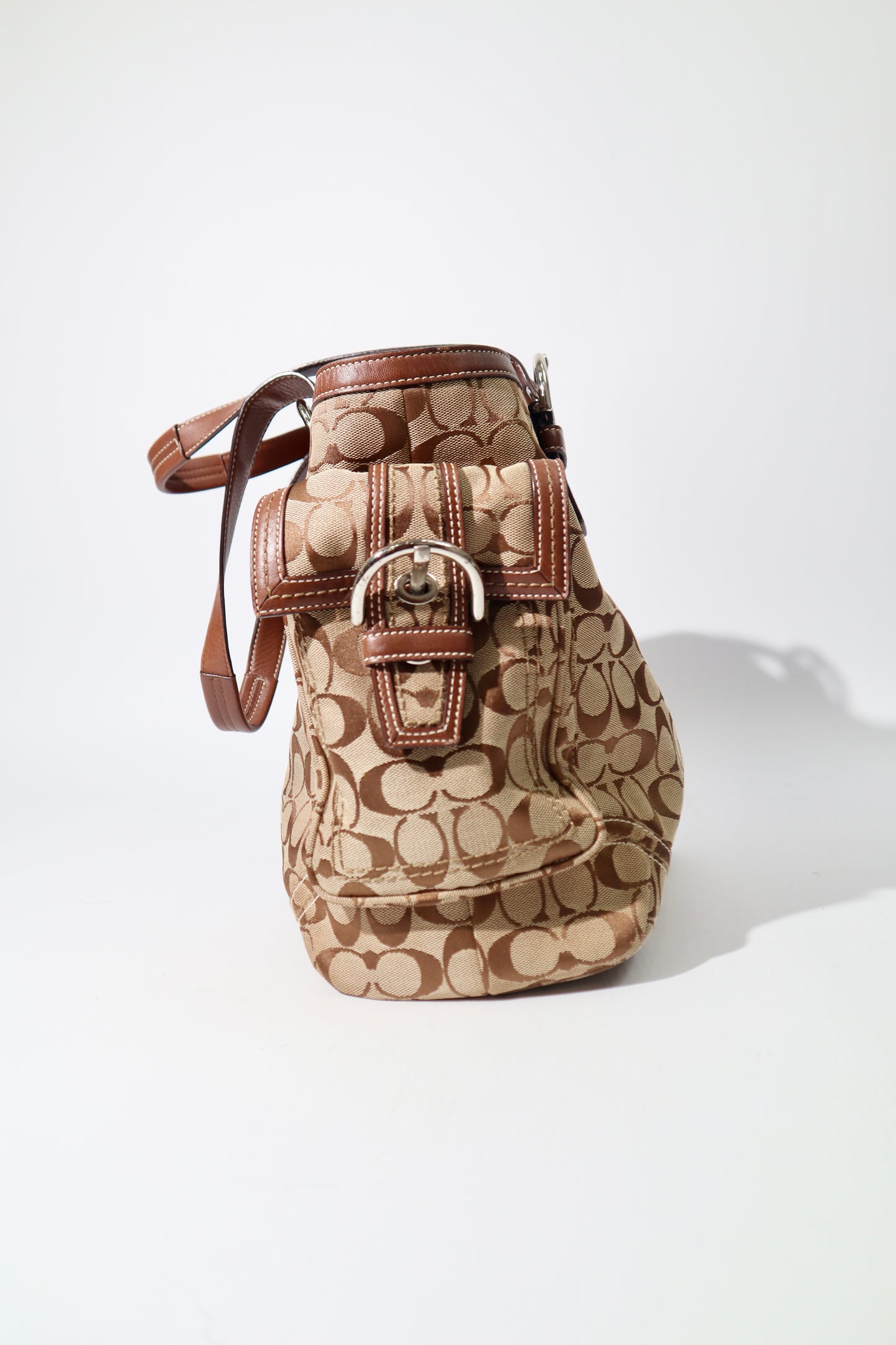 Vintage Coach Y2K Signature Monogram Tote Bag in Brown