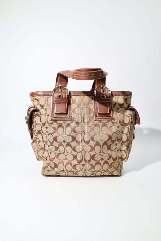 Vintage Coach Y2K Signature Monogram Tote Bag in Brown