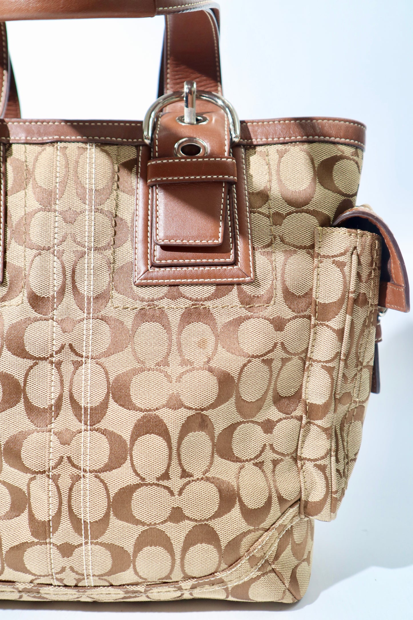 Vintage Coach Y2K Signature Monogram Tote Bag in Brown