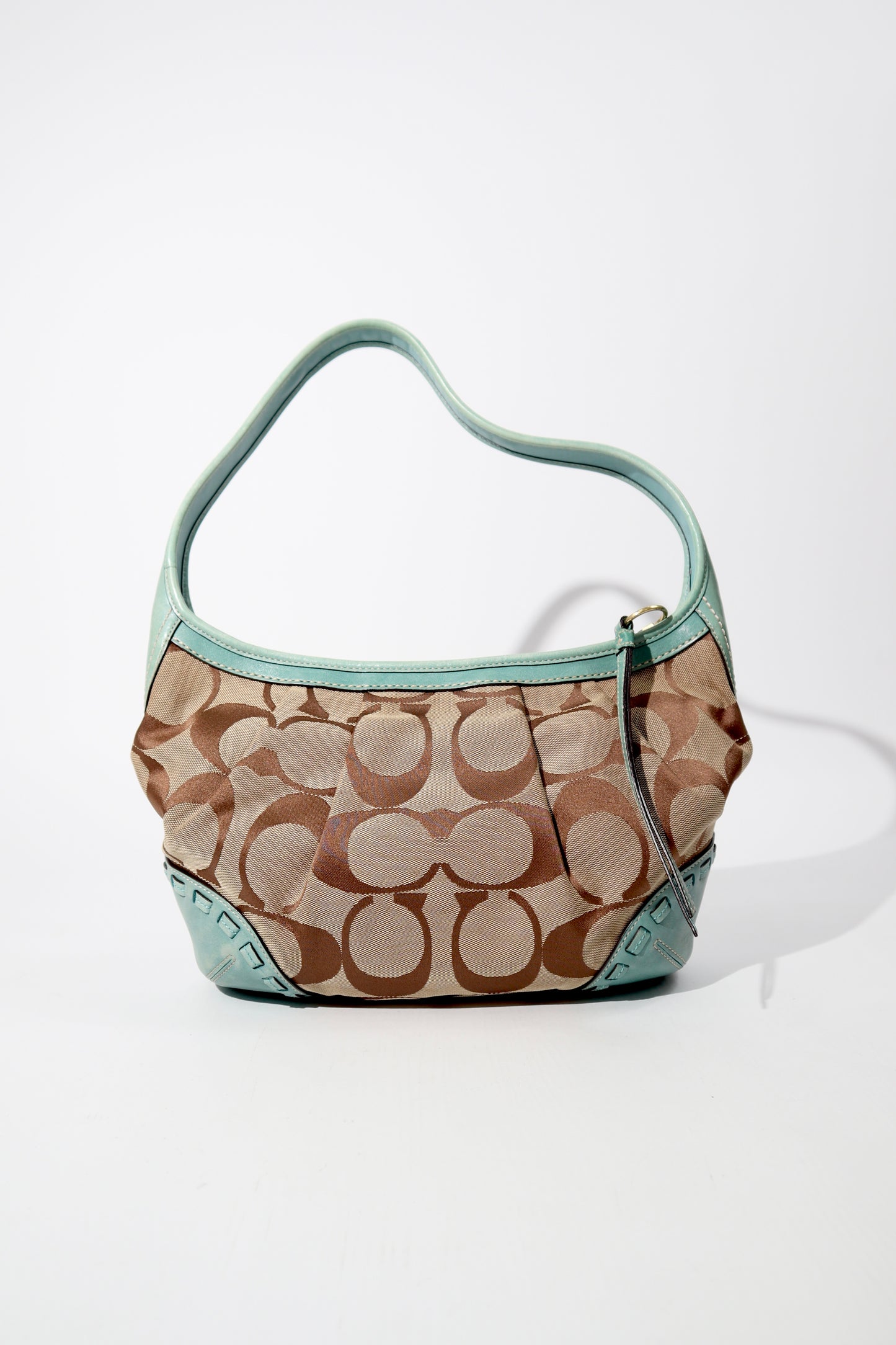 Vintage Coach Ergo Shoulder Bag 12227 in Signature Canvas with Turquoise Leather Trim