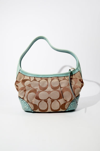 Vintage Coach Ergo Shoulder Bag 12227 in Signature Canvas with Turquoise Leather Trim