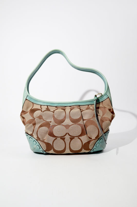 Vintage Coach Ergo Shoulder Bag 12227 in Signature Canvas with Turquoise Leather Trim