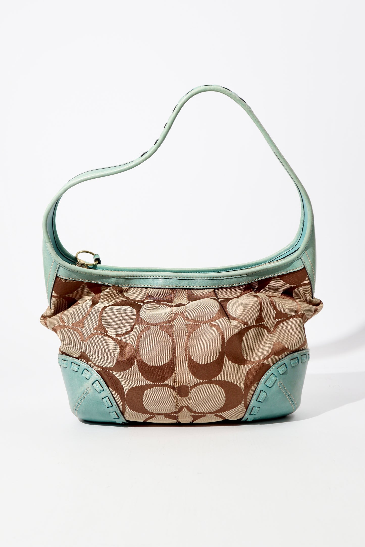 Vintage Coach Ergo Shoulder Bag 12227 in Signature Canvas with Turquoise Leather Trim