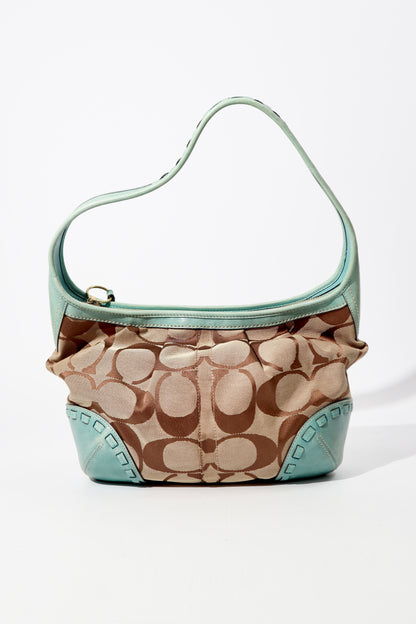 Vintage Coach Ergo Shoulder Bag 12227 in Signature Canvas with Turquoise Leather Trim