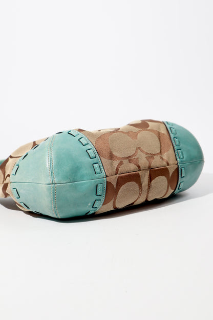 Vintage Coach Ergo Shoulder Bag 12227 in Signature Canvas with Turquoise Leather Trim