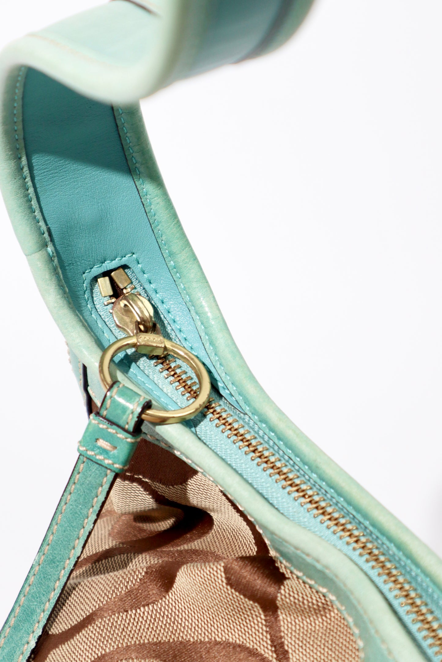Vintage Coach Ergo Shoulder Bag 12227 in Signature Canvas with Turquoise Leather Trim