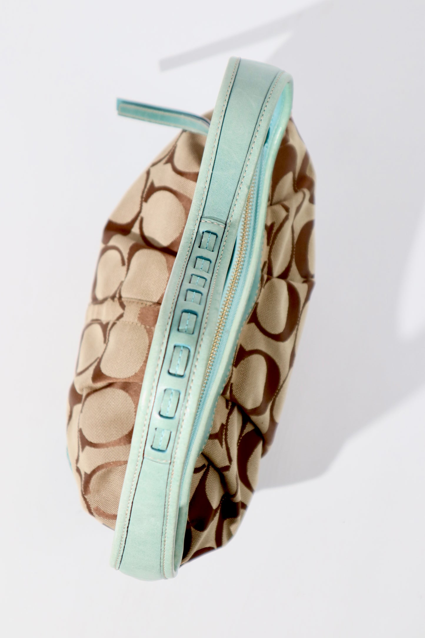 Vintage Coach Ergo Shoulder Bag 12227 in Signature Canvas with Turquoise Leather Trim