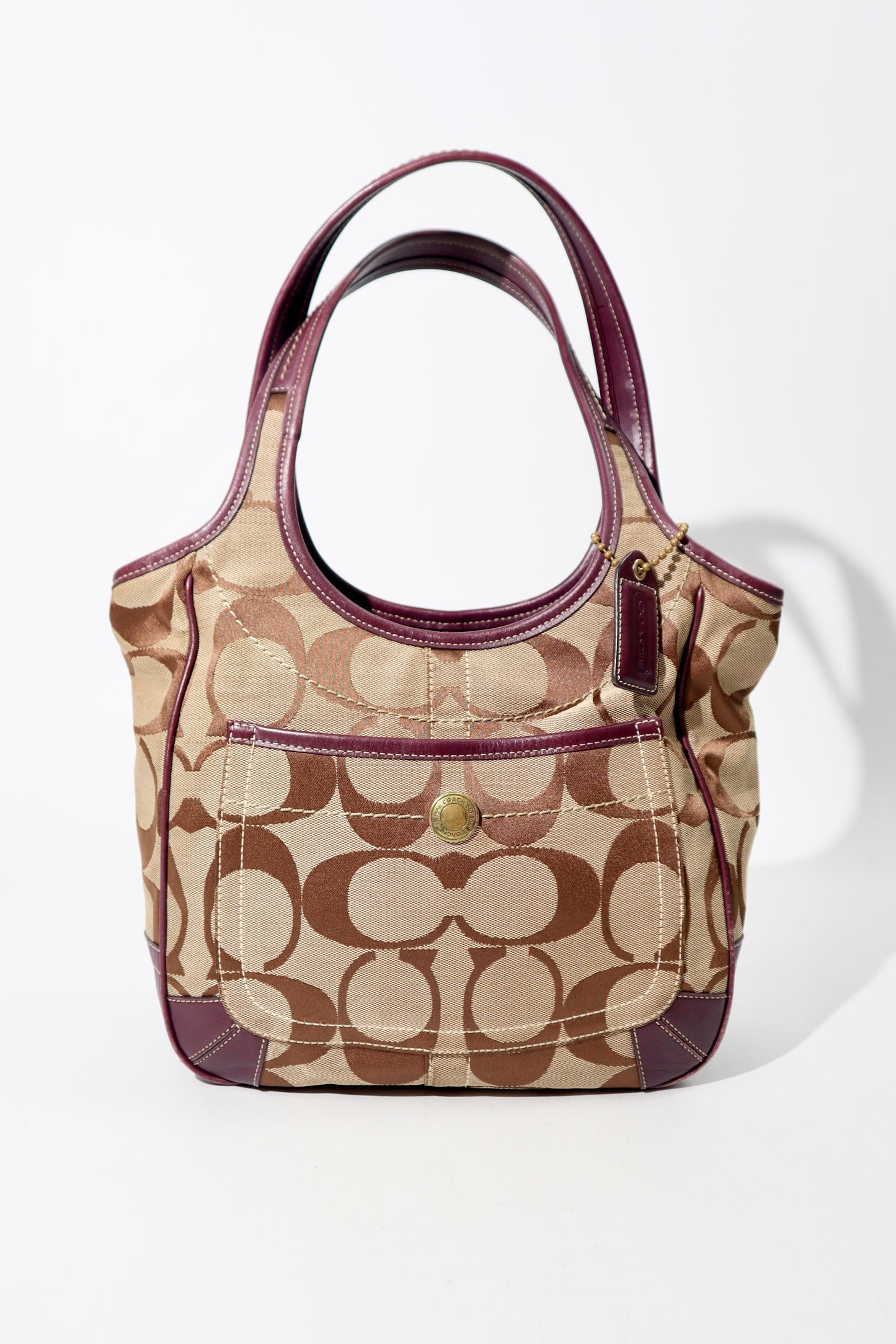 Coach Canvas & Leather Tote Bag 11292 in Beige and Plum