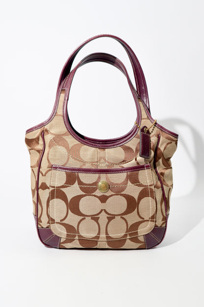 Coach Canvas & Leather Tote Bag 11292 in Beige and Plum