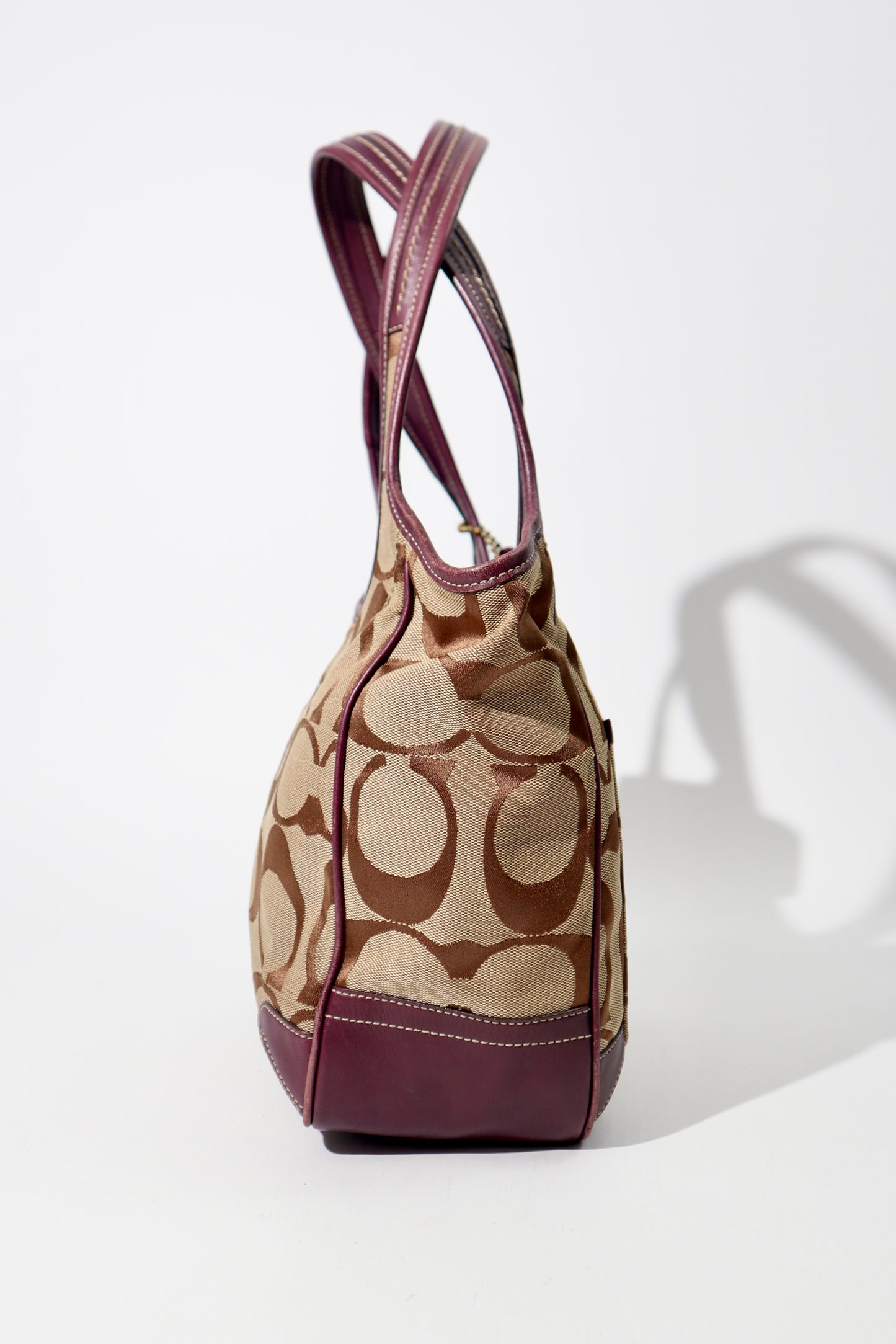 Coach Canvas & Leather Tote Bag 11292 in Beige and Plum