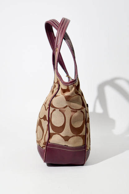 Coach Canvas & Leather Tote Bag 11292 in Beige and Plum