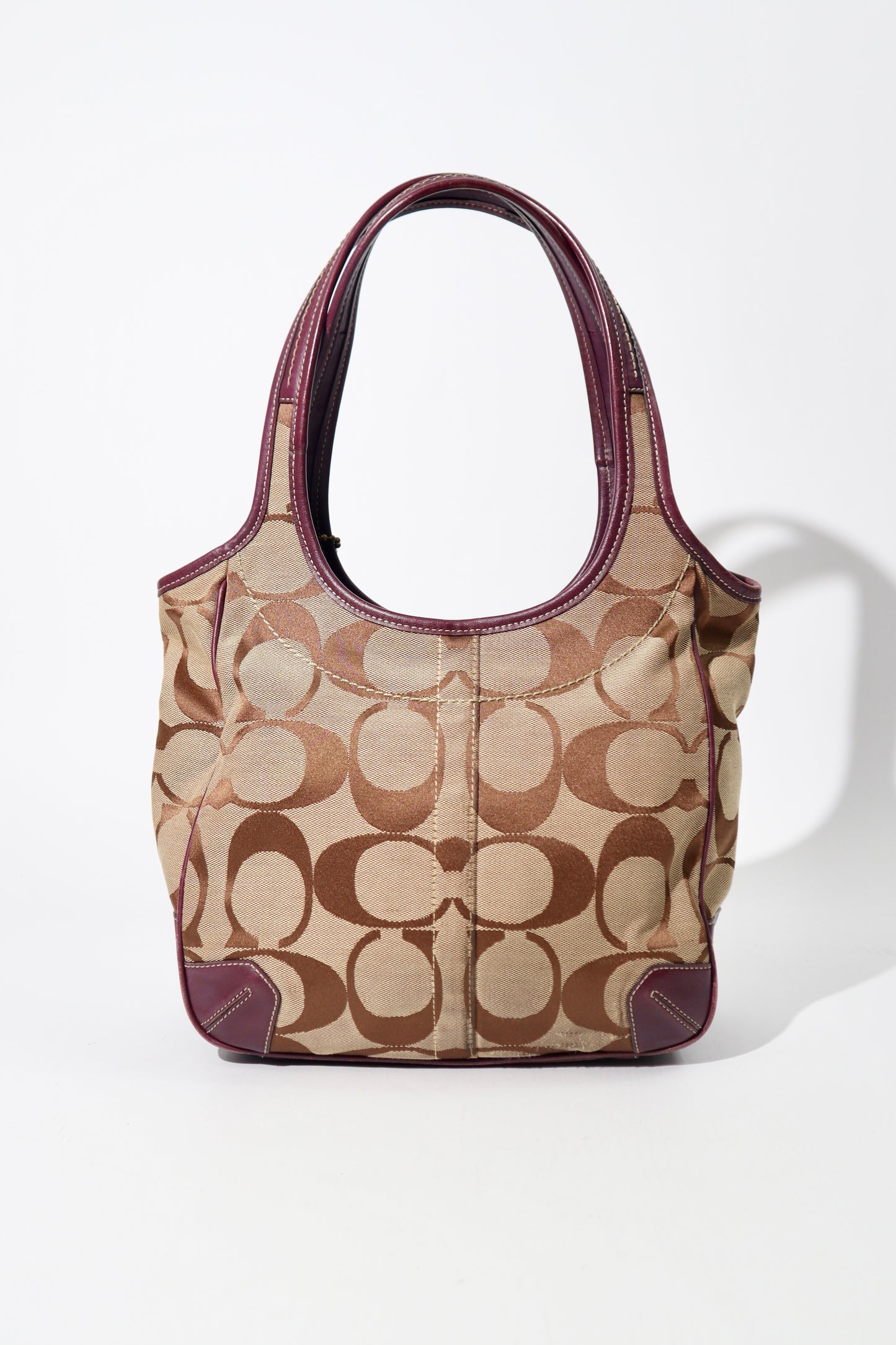 Coach Canvas & Leather Tote Bag 11292 in Beige and Plum