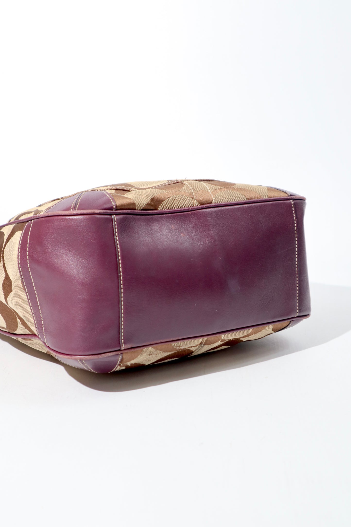 Coach Canvas & Leather Tote Bag 11292 in Beige and Plum