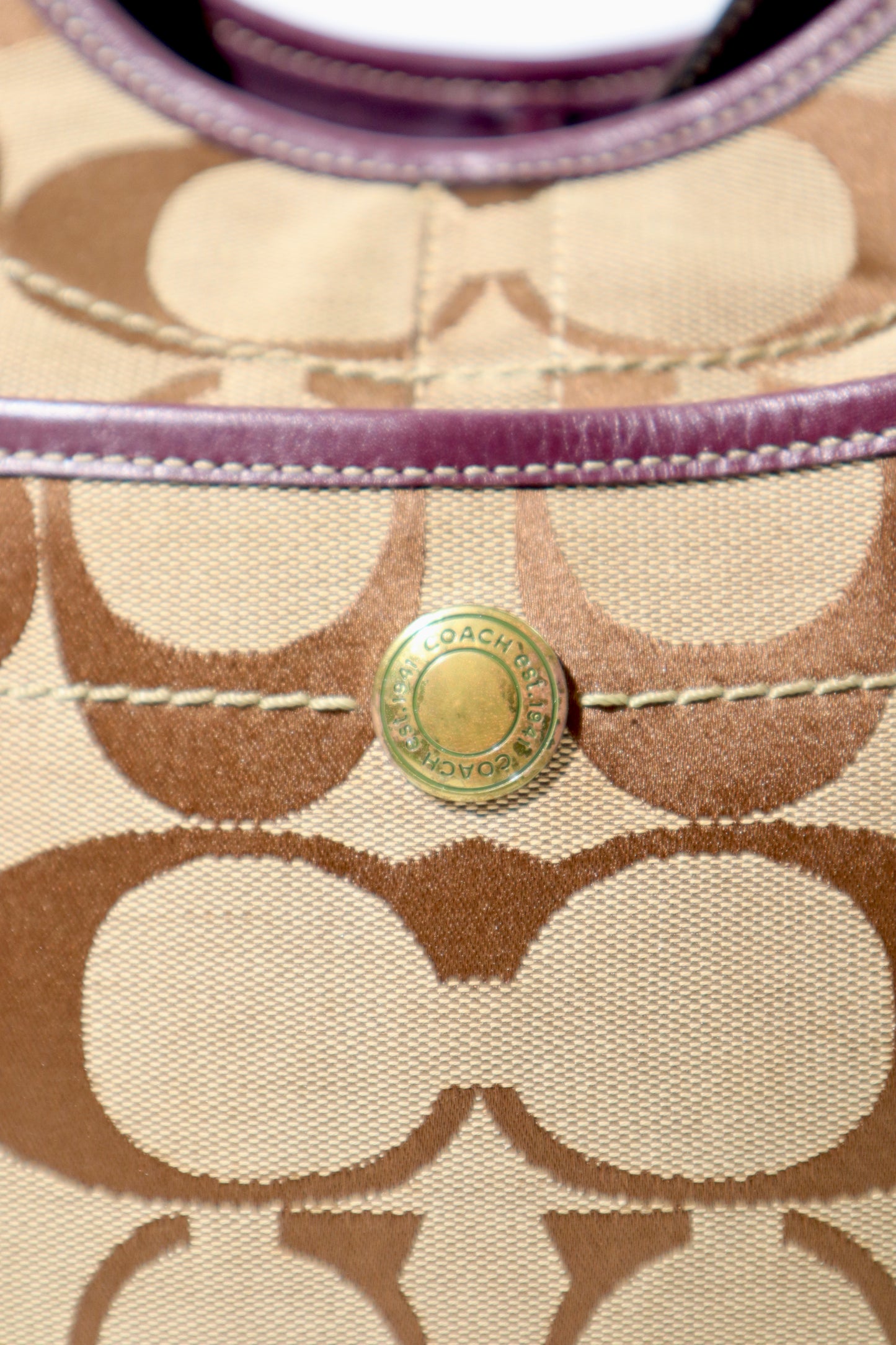Coach Canvas & Leather Tote Bag 11292 in Beige and Plum