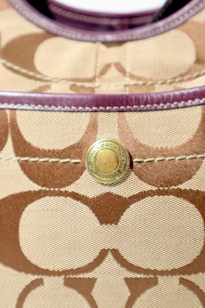 Coach Canvas & Leather Tote Bag 11292 in Beige and Plum