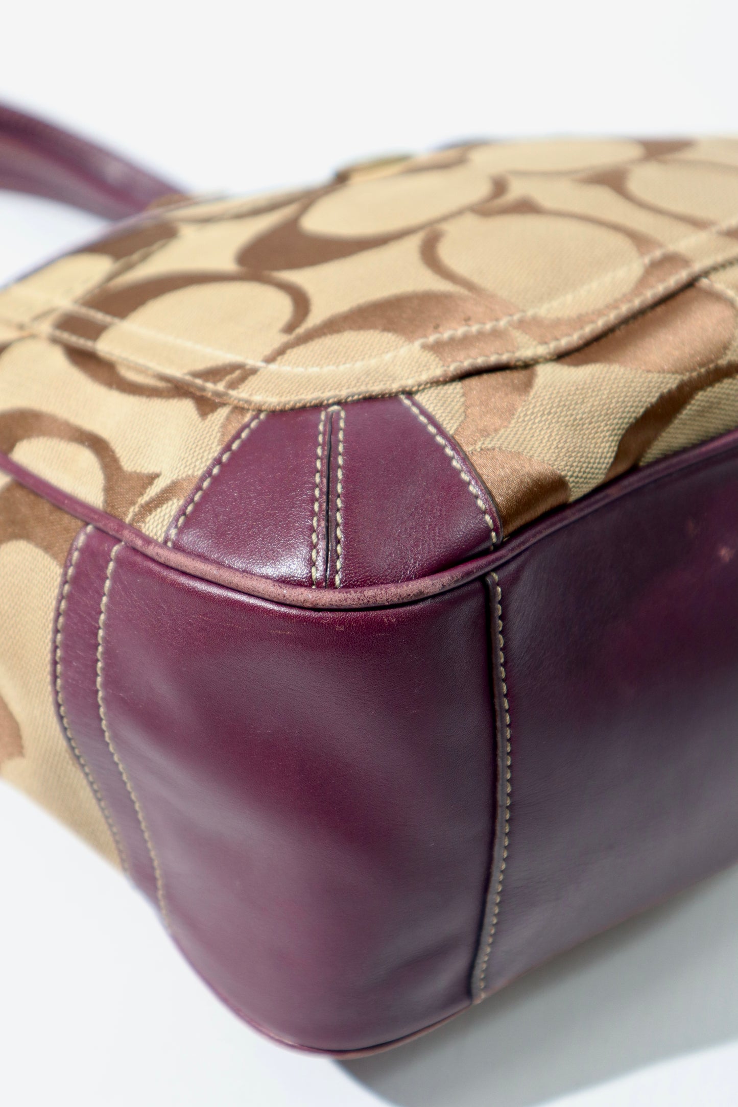 Coach Canvas & Leather Tote Bag 11292 in Beige and Plum