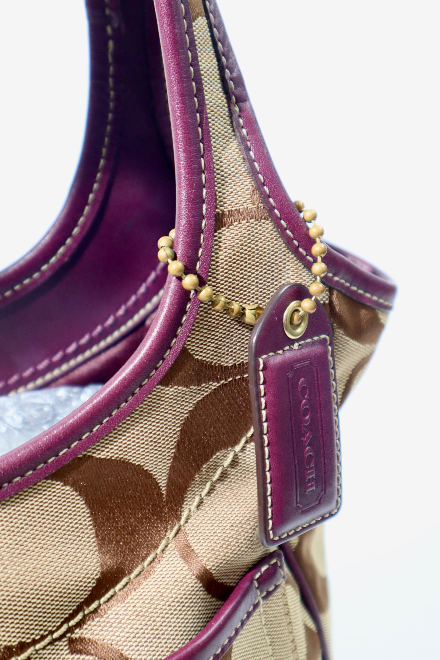 Coach Canvas & Leather Tote Bag 11292 in Beige and Plum