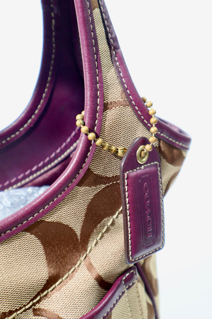 Coach Canvas & Leather Tote Bag 11292 in Beige and Plum