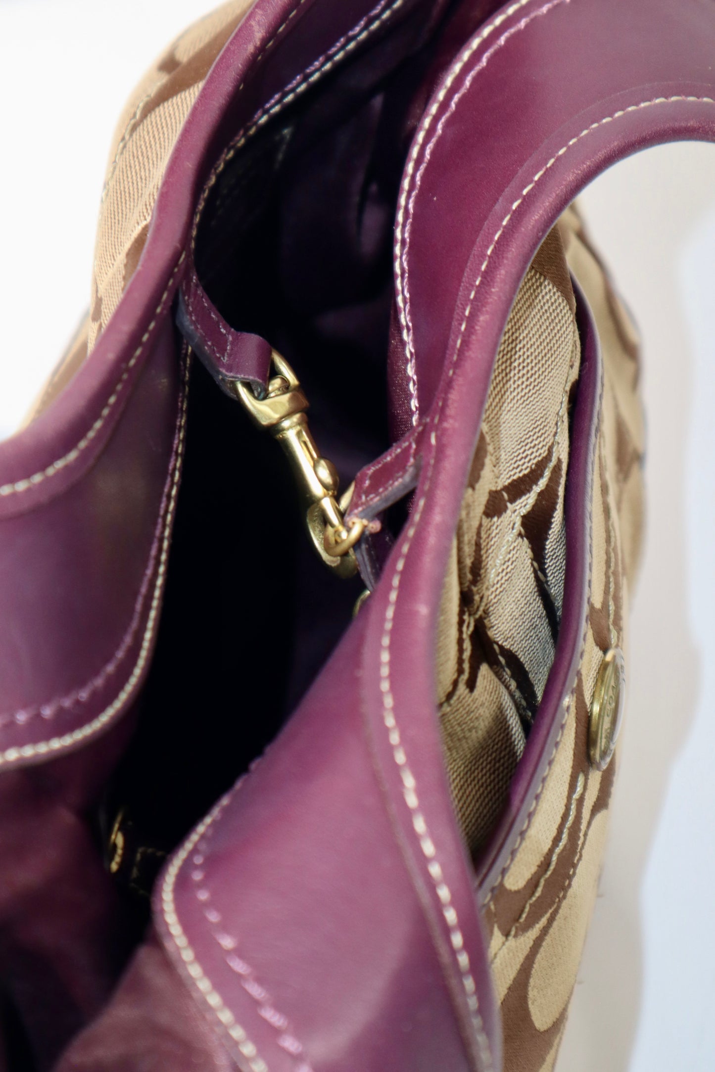 Coach Canvas & Leather Tote Bag 11292 in Beige and Plum