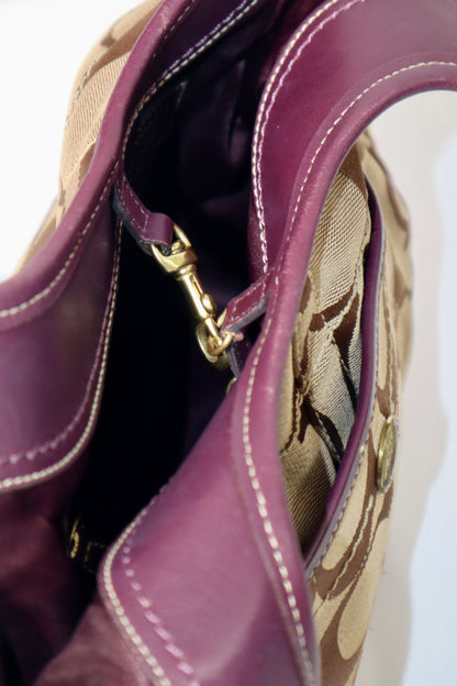 Coach Canvas & Leather Tote Bag 11292 in Beige and Plum