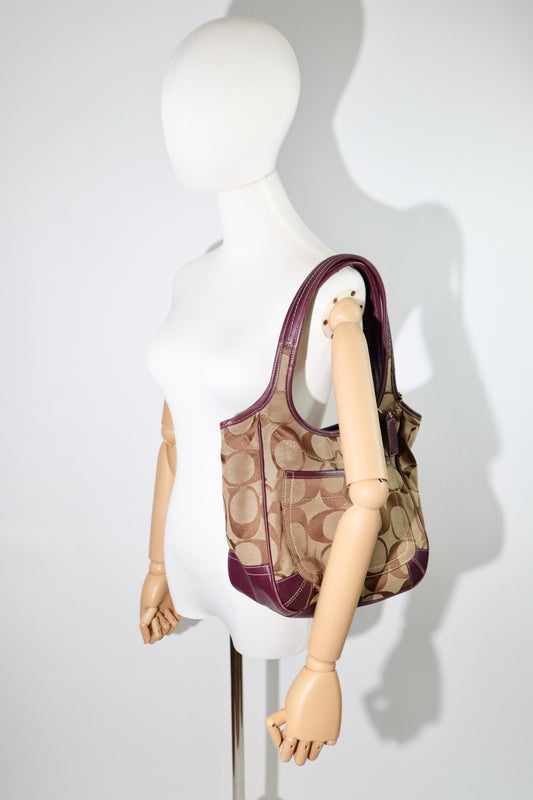 Coach Canvas & Leather Tote Bag 11292 in Beige and Plum