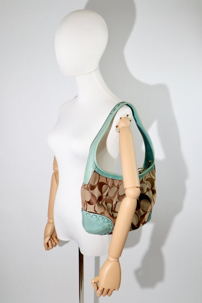 Vintage Coach Ergo Shoulder Bag 12227 in Signature Canvas with Turquoise Leather Trim