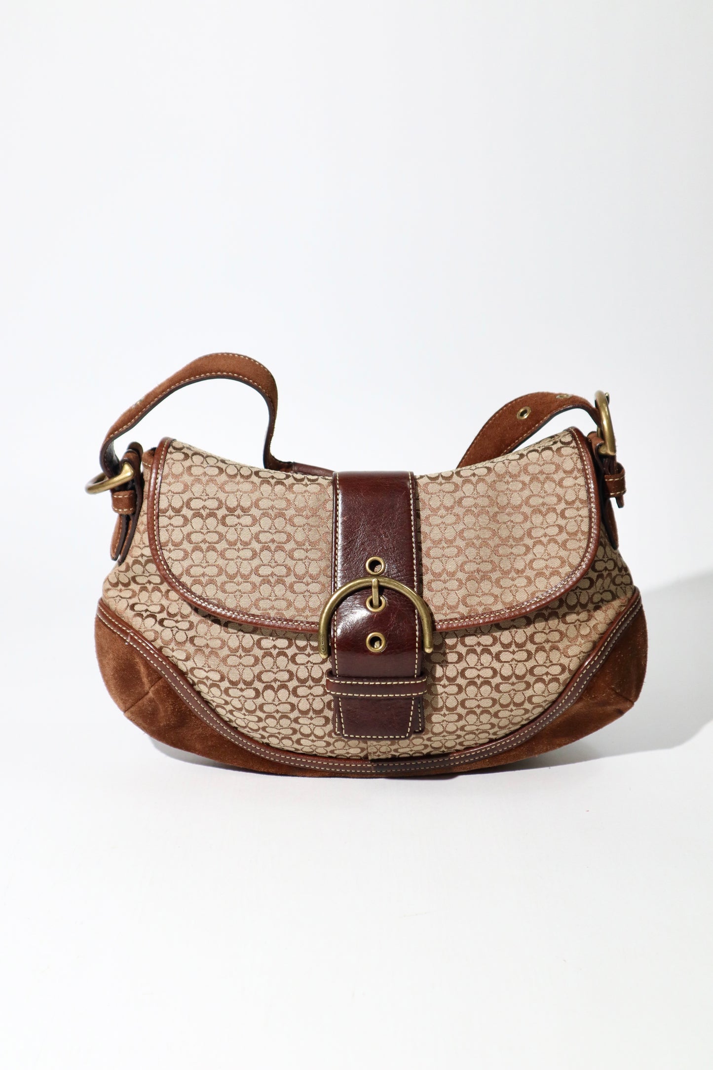 Vintage Coach Signature Soho Large Hobo Shoulder Bag in Brown Suede & Canvas