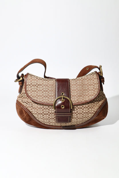 Vintage Coach Signature Soho Large Hobo Shoulder Bag in Brown Suede & Canvas