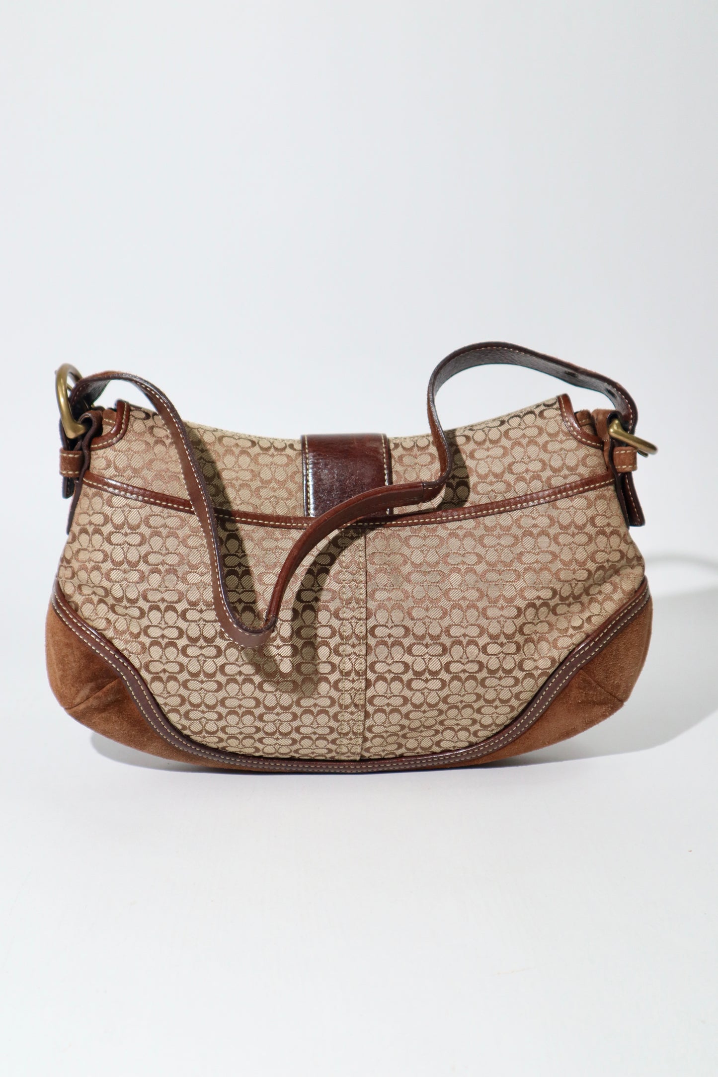 Vintage Coach Signature Soho Large Hobo Shoulder Bag in Brown Suede & Canvas