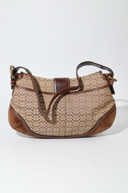 Vintage Coach Signature Soho Large Hobo Shoulder Bag in Brown Suede & Canvas