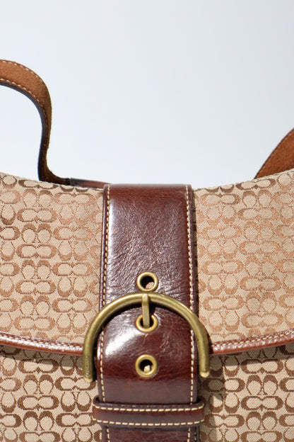 Vintage Coach Signature Soho Large Hobo Shoulder Bag in Brown Suede & Canvas