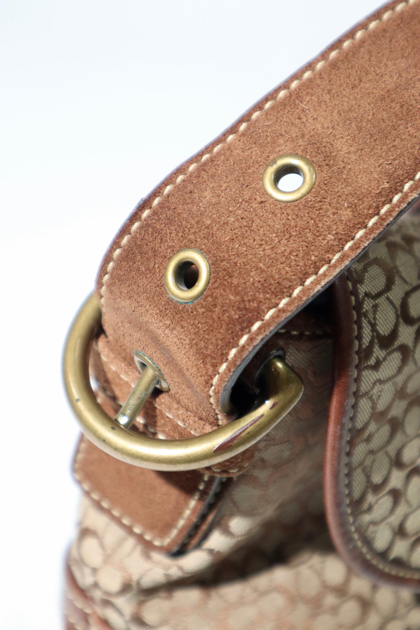 Vintage Coach Signature Soho Large Hobo Shoulder Bag in Brown Suede & Canvas