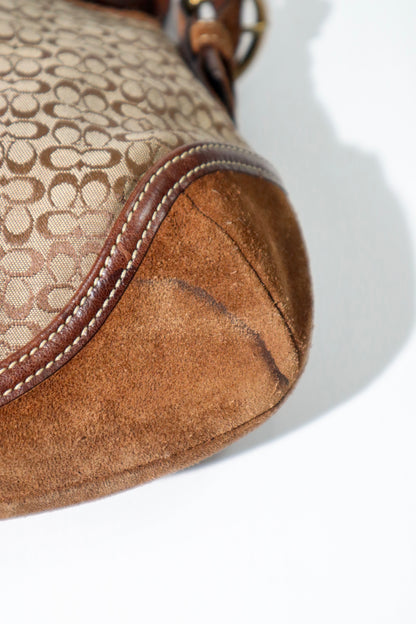Vintage Coach Signature Soho Large Hobo Shoulder Bag in Brown Suede & Canvas
