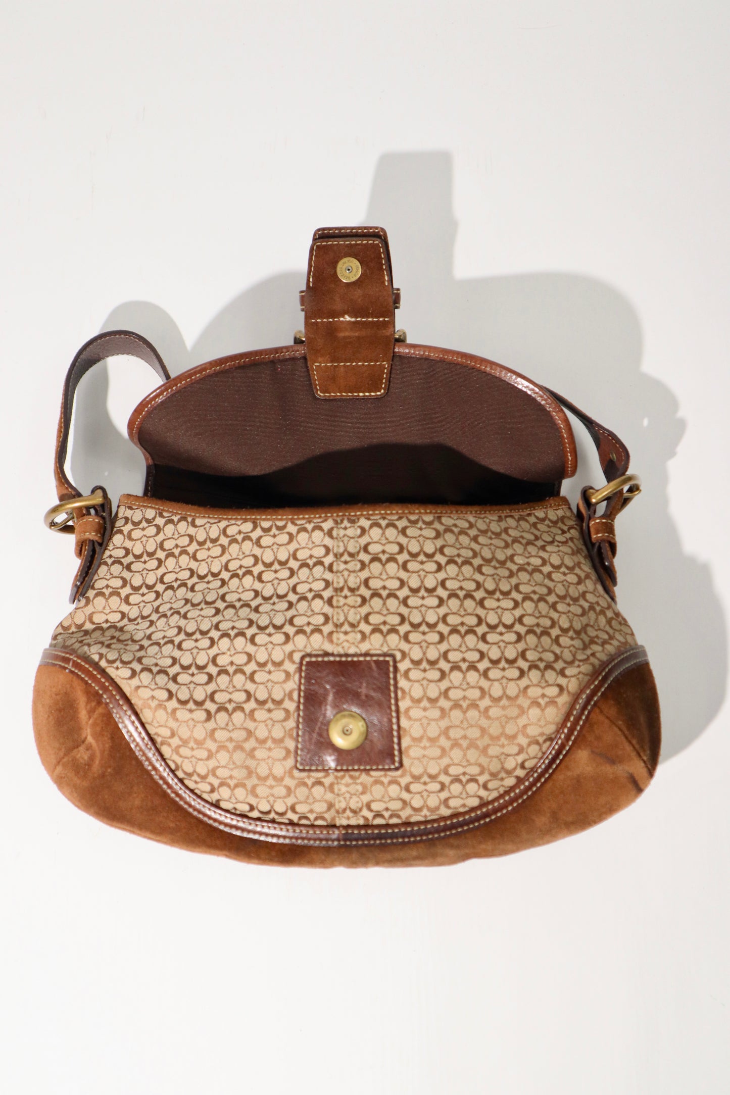 Vintage Coach Signature Soho Large Hobo Shoulder Bag in Brown Suede & Canvas