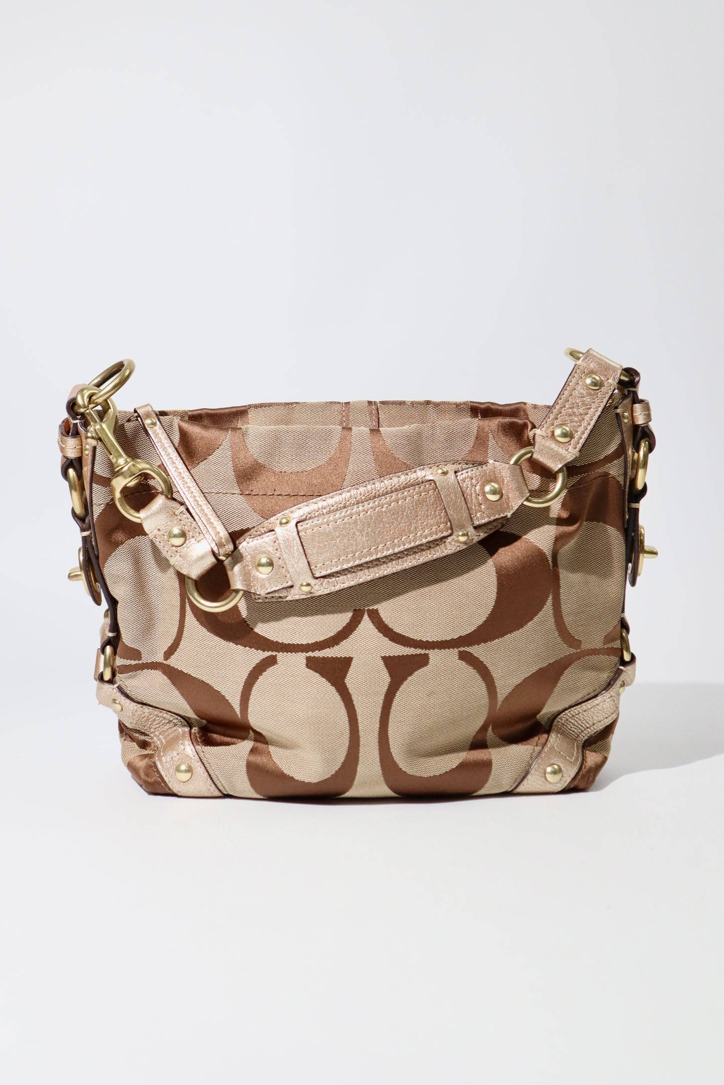 Coach Signature Studded Shoulder Bag with Rose Gold Leather Detail - 10619