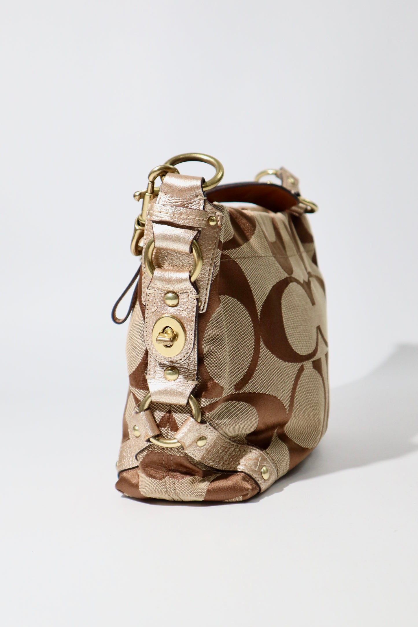 Coach Signature Studded Shoulder Bag with Rose Gold Leather Detail - 10619