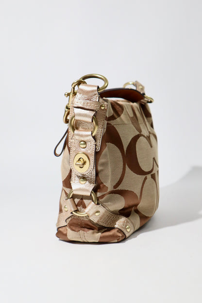 Coach Signature Studded Shoulder Bag with Rose Gold Leather Detail - 10619