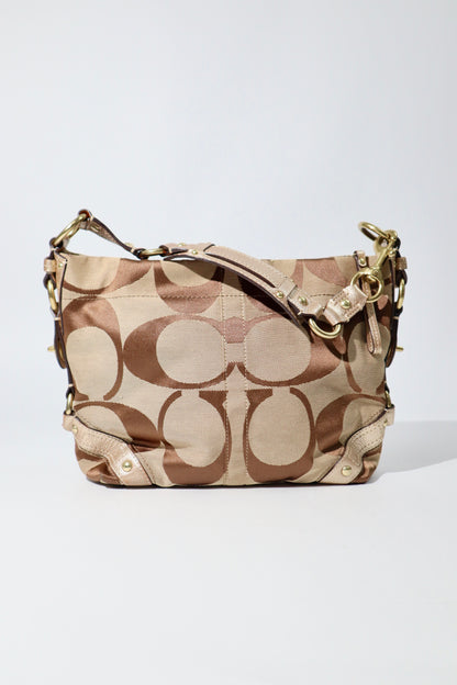 Coach Signature Studded Shoulder Bag with Rose Gold Leather Detail - 10619