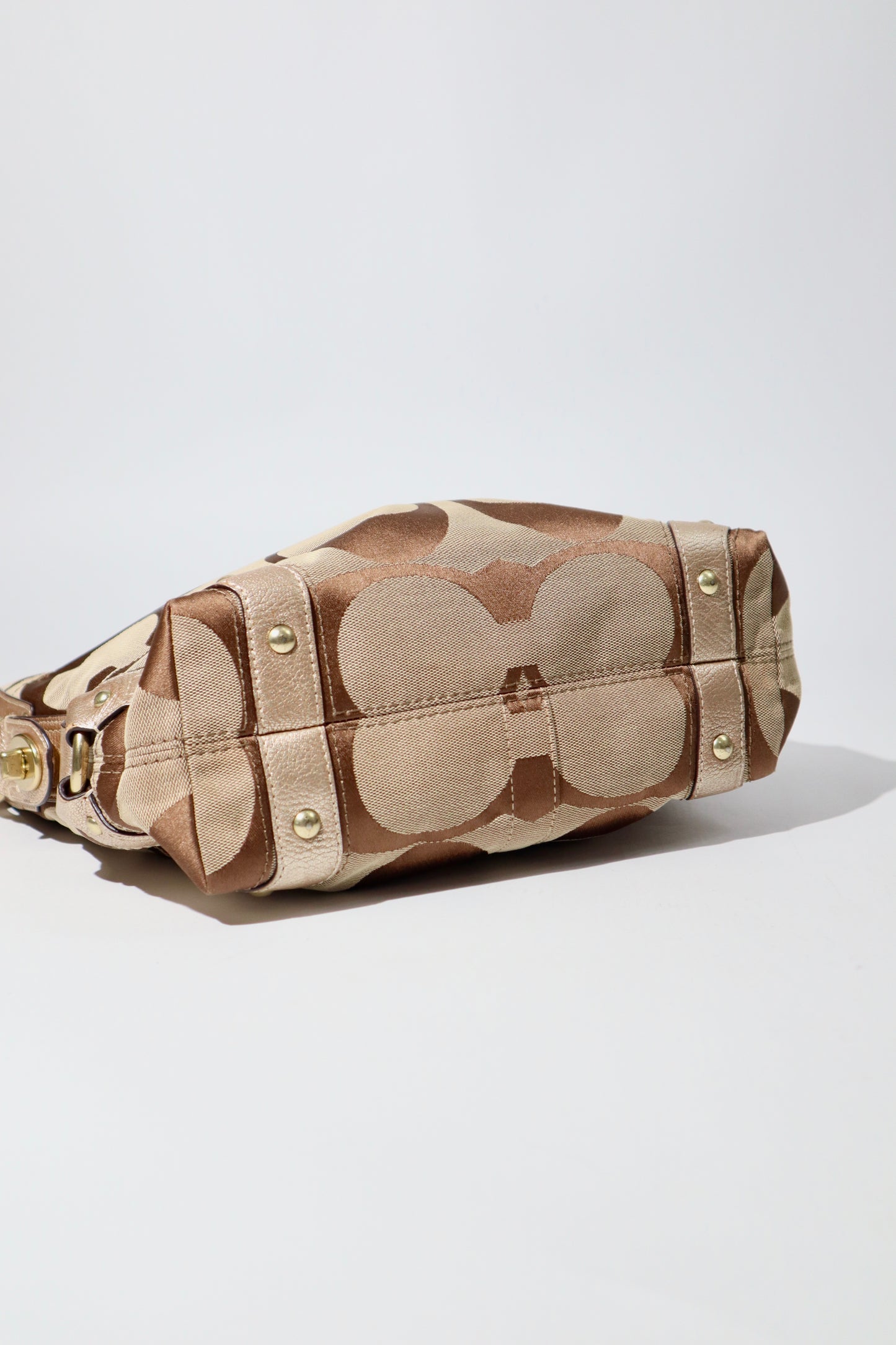 Coach Signature Studded Shoulder Bag with Rose Gold Leather Detail - 10619