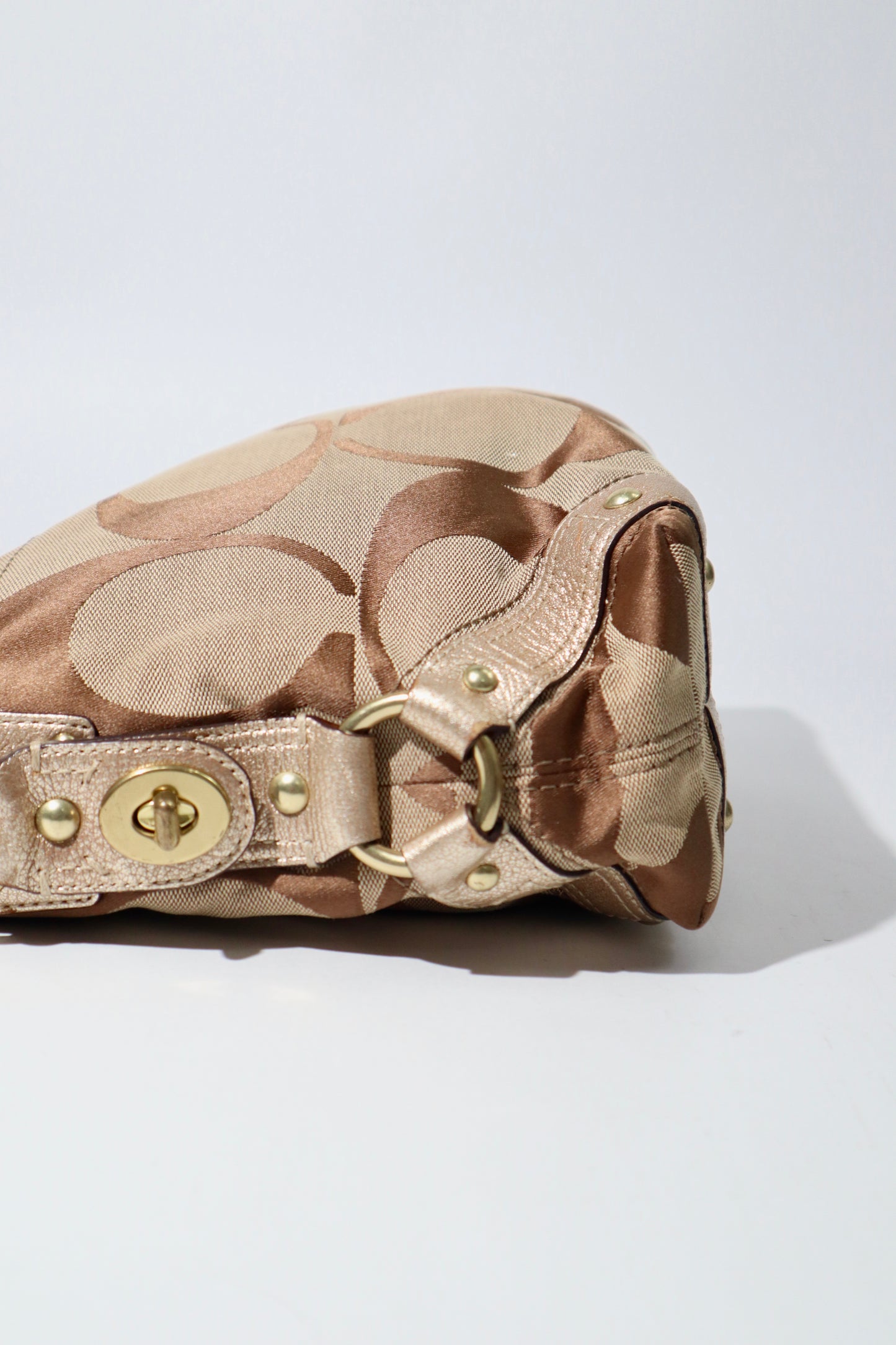 Coach Signature Studded Shoulder Bag with Rose Gold Leather Detail - 10619