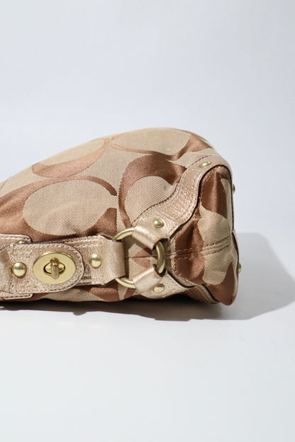 Coach Signature Studded Shoulder Bag with Rose Gold Leather Detail - 10619