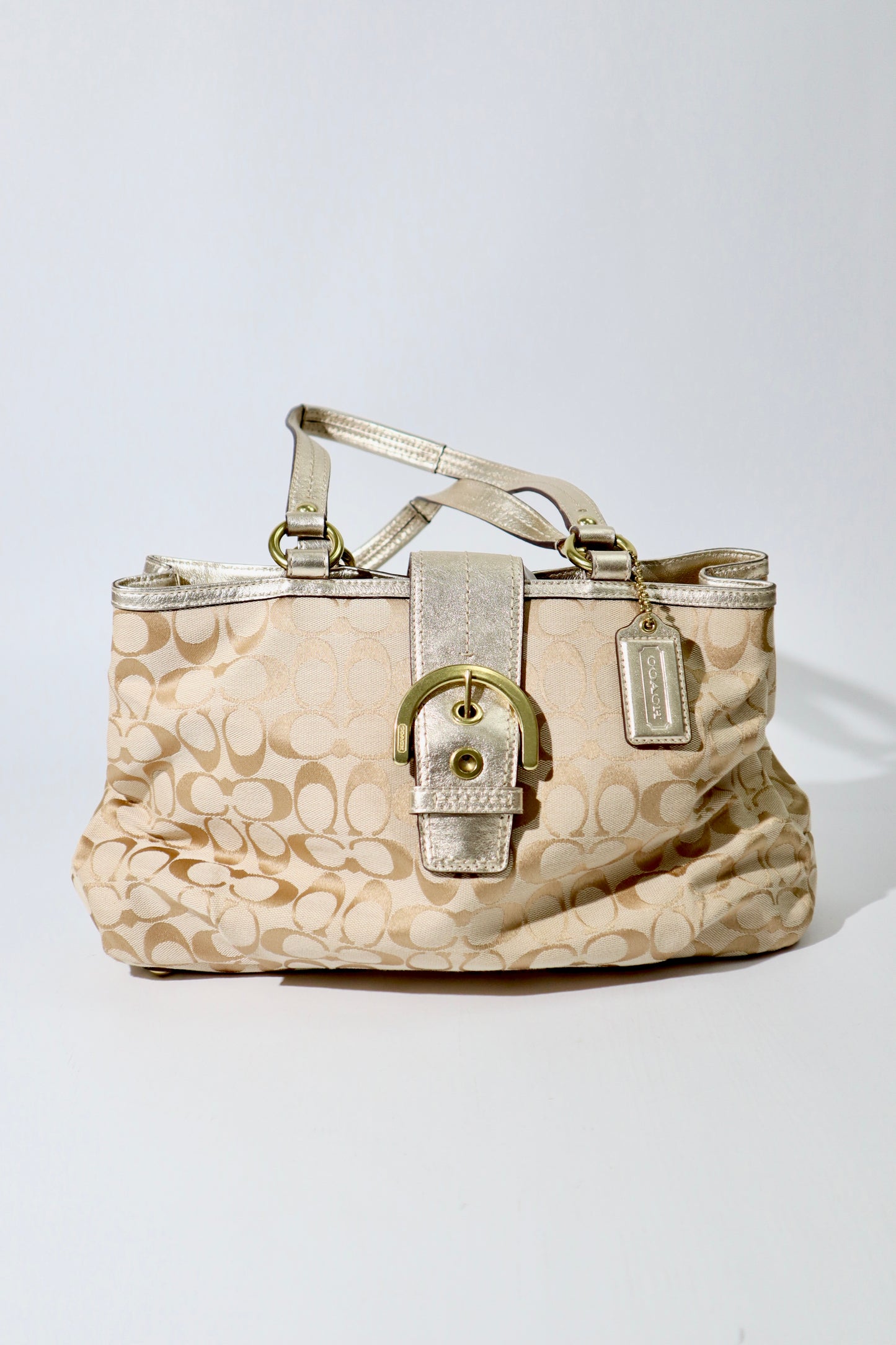 Vintage Coach Soho F18750 Tote Shoulder Bag in Beige & Gold