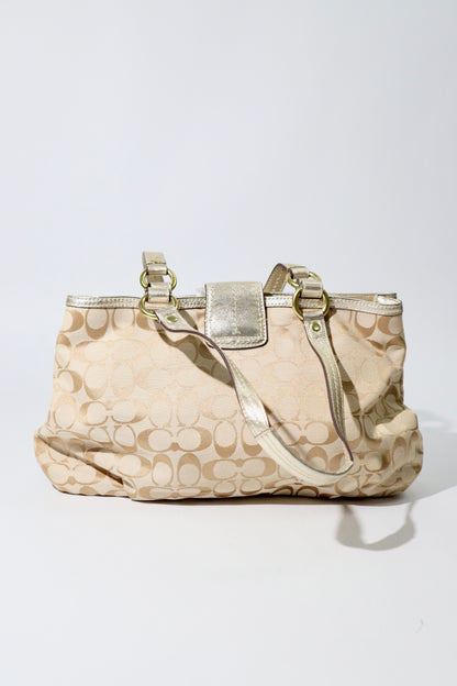 Vintage Coach Soho F18750 Tote Shoulder Bag in Beige & Gold