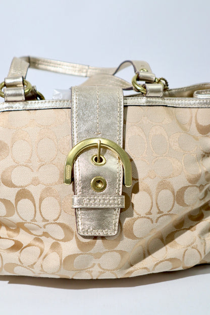 Vintage Coach Soho F18750 Tote Shoulder Bag in Beige & Gold