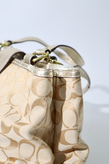 Vintage Coach Soho F18750 Tote Shoulder Bag in Beige & Gold