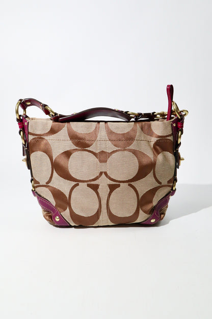 Coach Signature Studded Shoulder Bag with Purple Gold Leather Detail - 12871