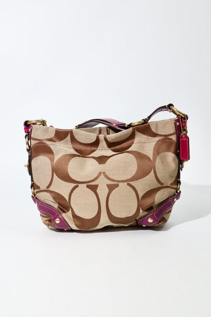 Coach Signature Studded Shoulder Bag with Purple Gold Leather Detail - 12871